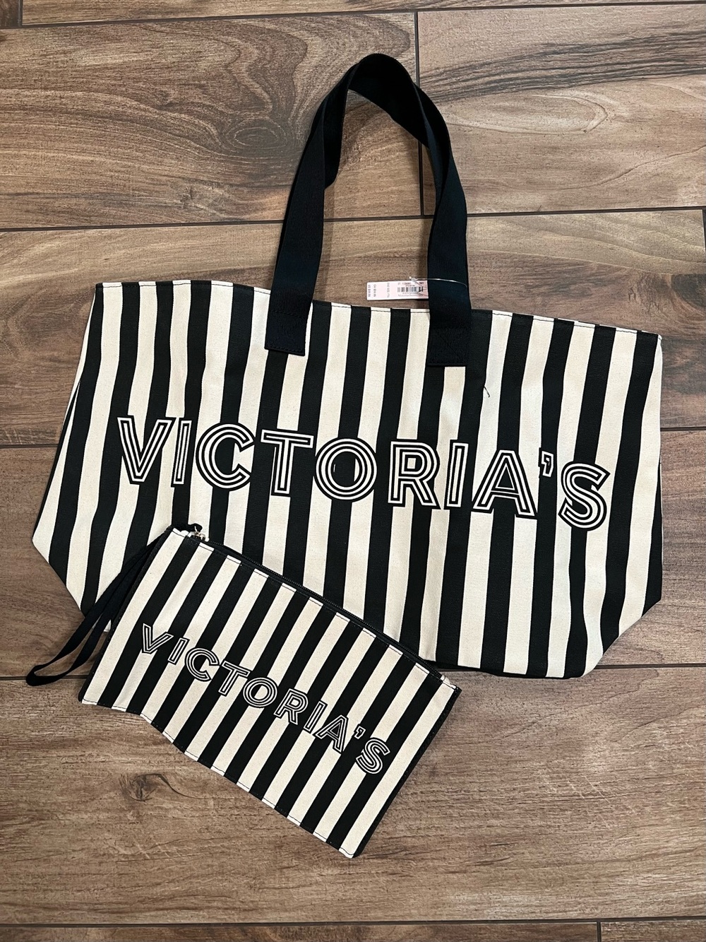 Victoria's Secret Striped Large Tote with Matching Wristlet